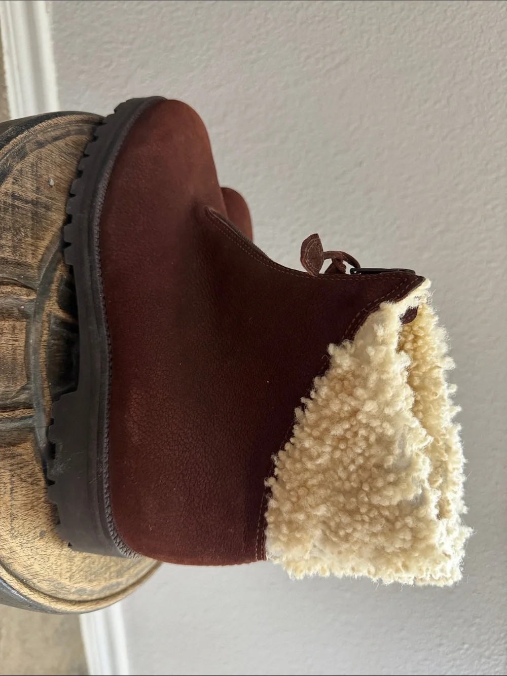 Cole Haan Chestnut Brown Faux-Shearling Zip Ankle Boots